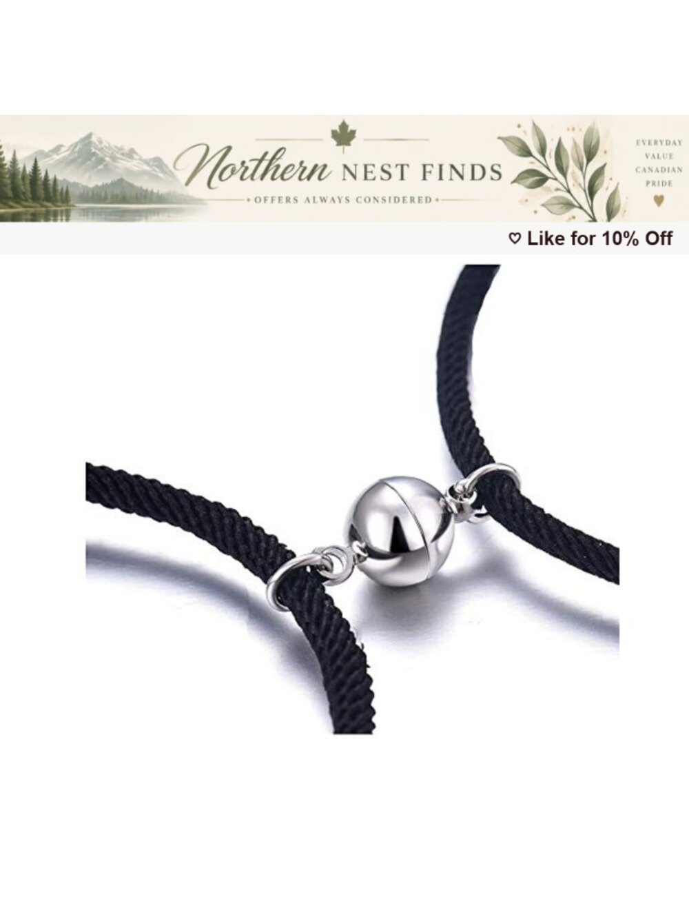 Magnetic Matching Couple Bracelets Adjustable Rope Braid Set - Picture 4 of 6